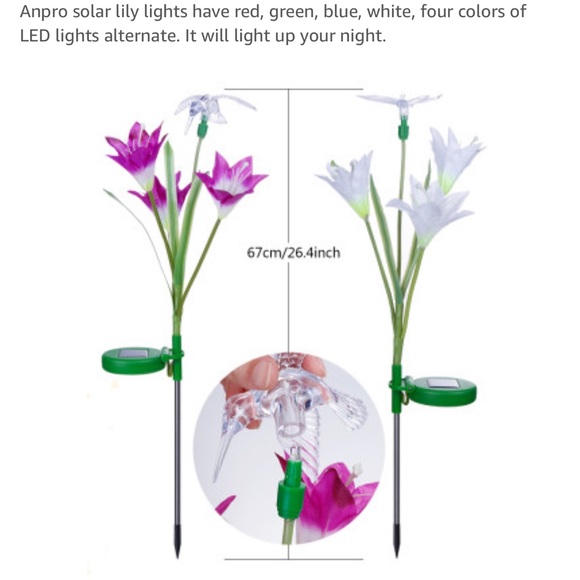 Anpro Outdoor Solar LED 2-pack of 3 Flowers Garden Lights Waterproof - Picture 11 of 16